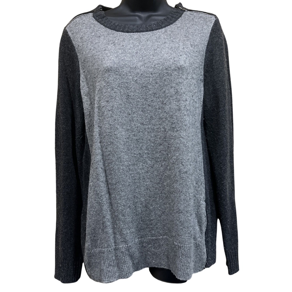J. Crew Womens Merino Wool Blend‎ Crew Sweater Charcoal Gray Colorblock Side Zip